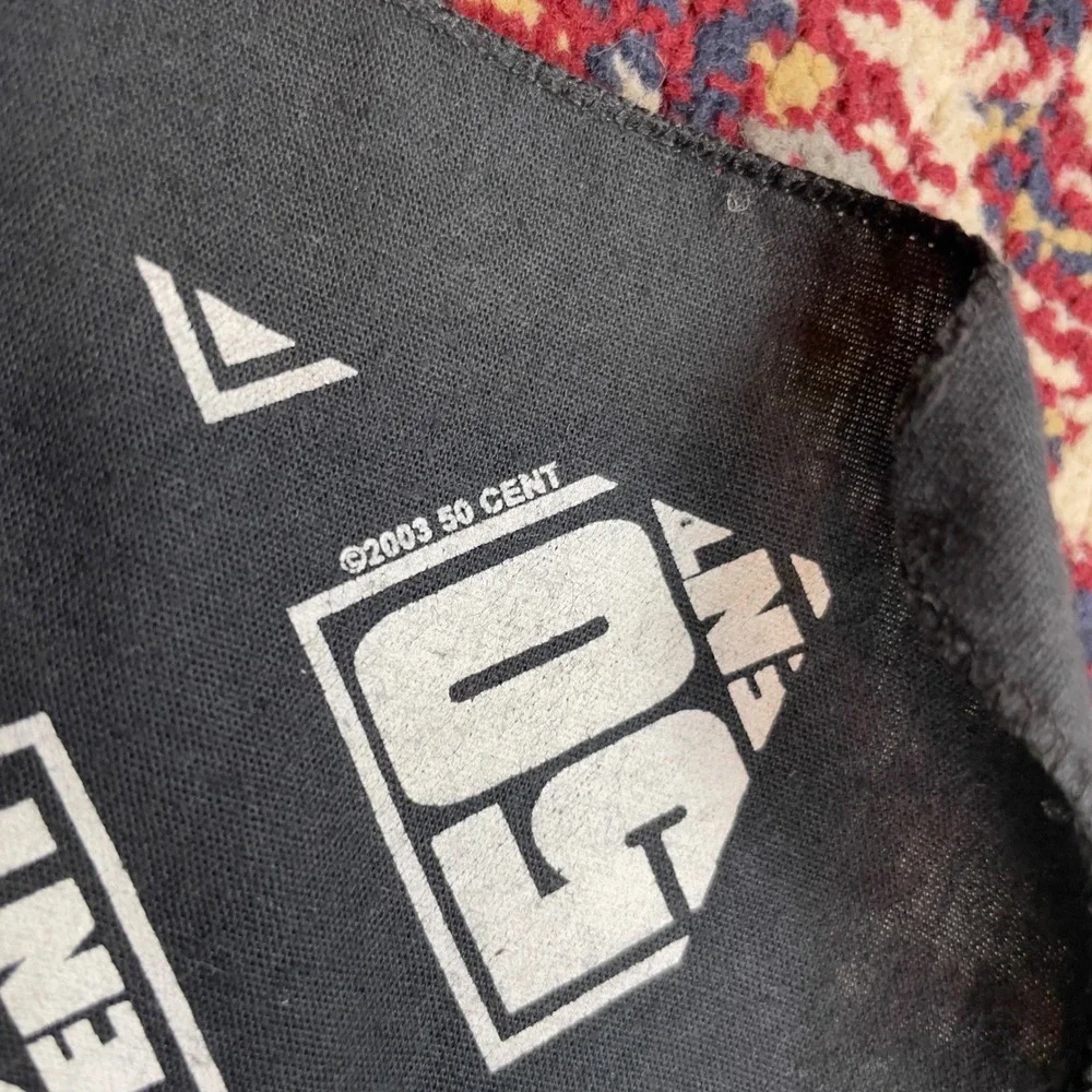 VTG 50 Cent 2003 Bandana Black White Logo Print‎ Hip Hop Rap Merch Accessory